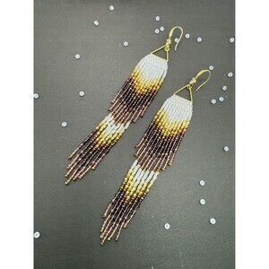 Elegant‎ Handmade Beaded Dangle Earrings in Earthy Tones